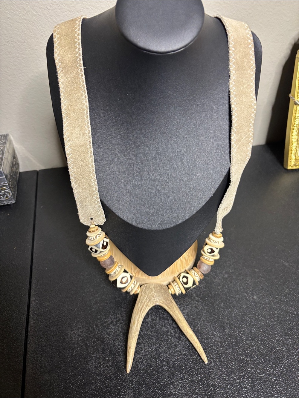 Twine & Twig Boho Antler Pendant Necklace Tan SLIM BROWN TROUT Jewelry